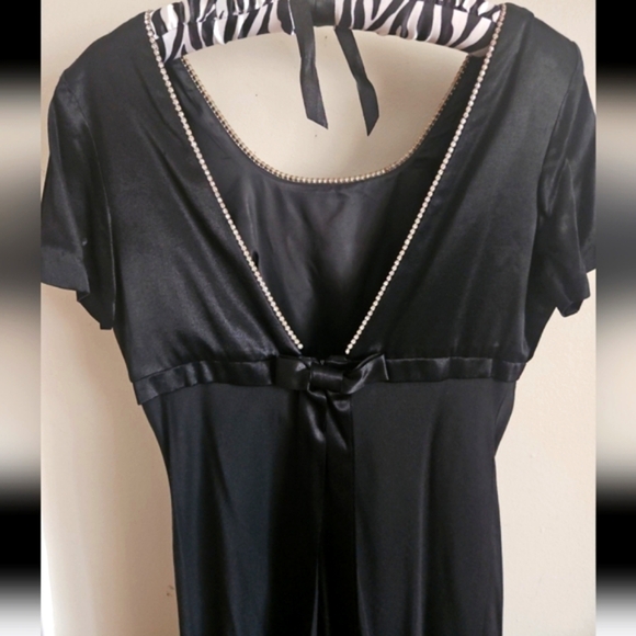 Vtg Classy long Evening Rhinestones Bow Gown satin long maxidress - Picture 8 of 14